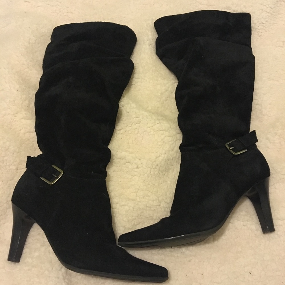 Blake Scott black suede heeled boots